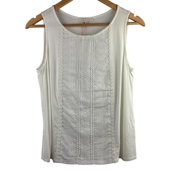 Skies Are Blue White Lace Front Knit Top SP - Picture 1 of 4